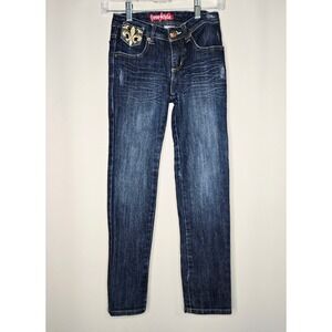Freestyle Girls Dark Wash Denim Jeans Size 10 Fleur De Lis Embellished Pockets